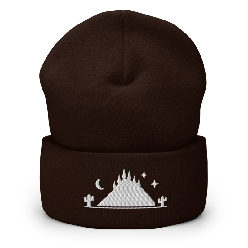 Sky Island beanie - Brown - white embroidery - official Printful mockup
