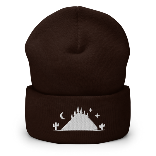 Sky Island beanie - Brown - white embroidery - official Printful mockup