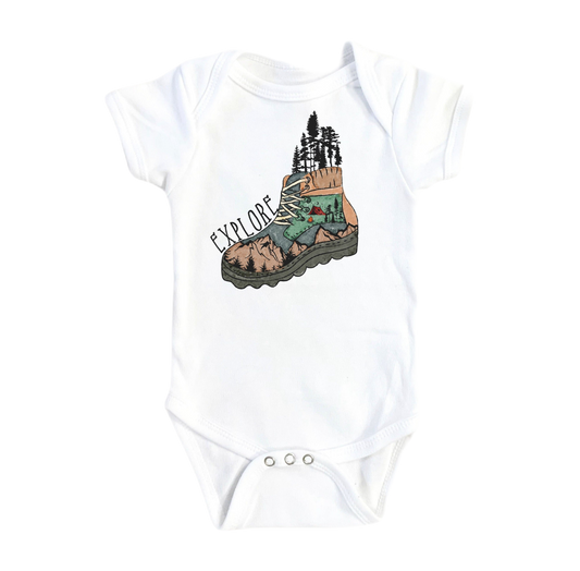 Explore Hiking Boot - Baby Boy Girl Clothes Infant Bodysuit Funny Cute