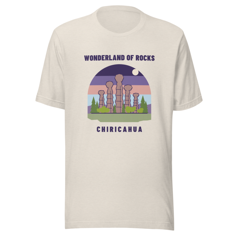 Wonderland of Rocks t-shirt - Heather Dust - landscape - official Printful mockup