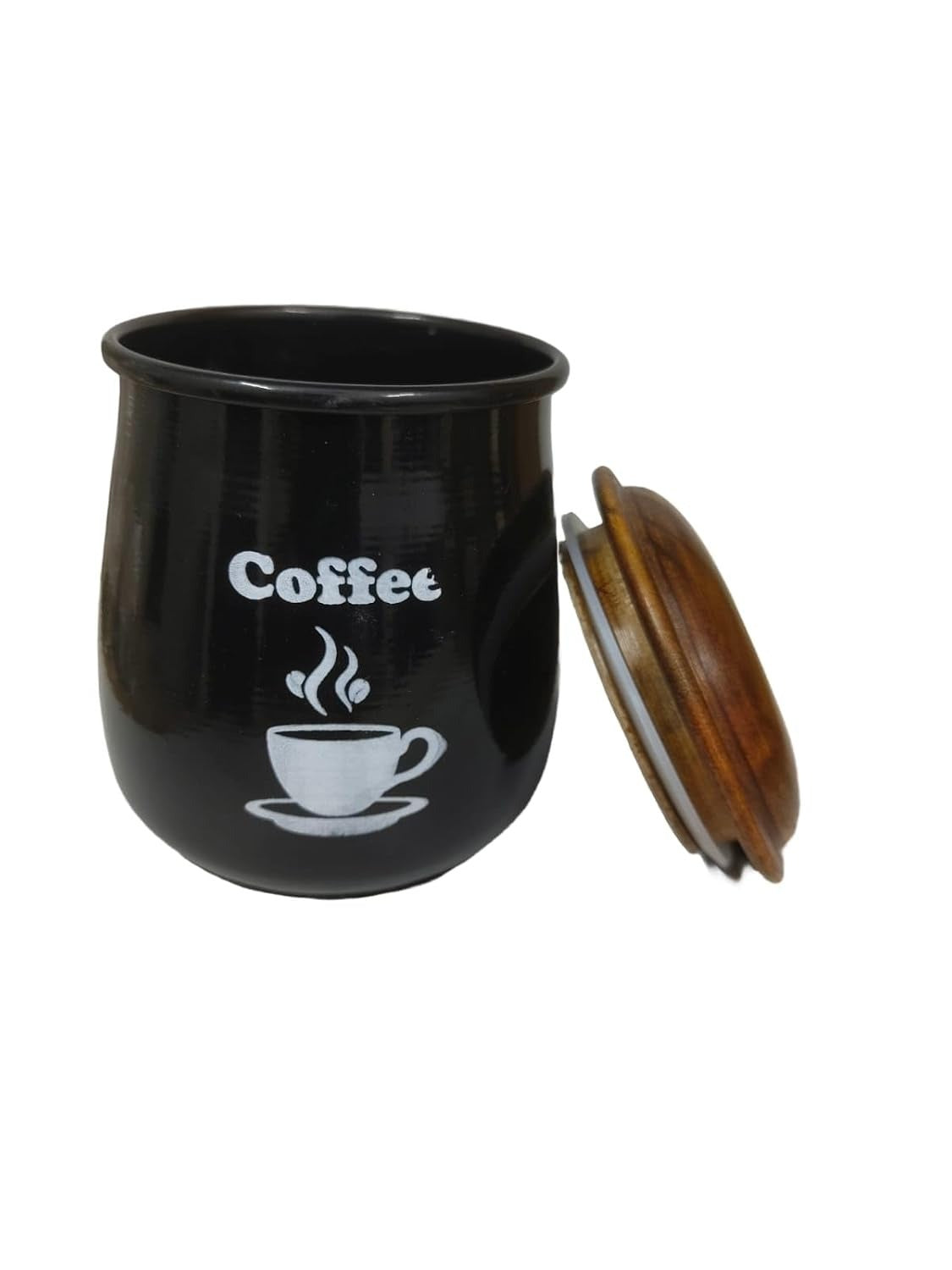 Storage Container 300ml Black Kitchen Canisters with Wooden Lid