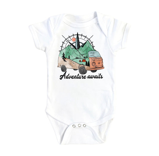 Adventure Awaits Camper - Baby Boy Girl Clothes Infant Bodysuit Funny