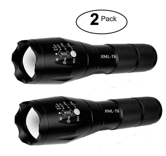 2 Pack Tactical Flashlight Torch, Military Grade 5 Modes XML T6 3000