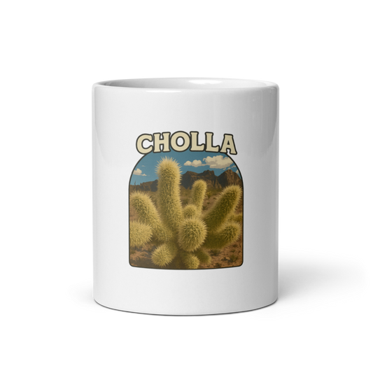 Cholla - White glossy mug, Summer 2025 Cactus Collection Printful front view 11oz