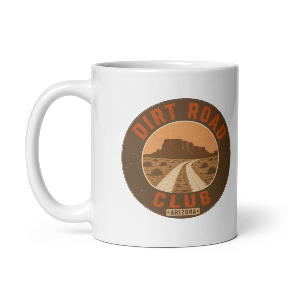 Dirt Road Club - White glossy mug, Dust Season 2026 Printful handle on left 11oz